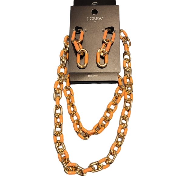 J. Crew Enamel Link Sweet Marigold Necklace, Bracelet & Earrings Set NWT - Picture 2 of 5